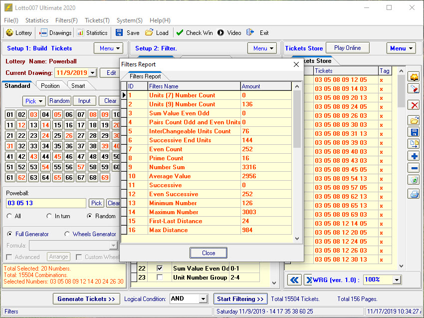 lotto007 Ultimate Filtering tools